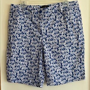 TALBOTS Women's The Perfect Short in Blue and White Elephant Print 10P